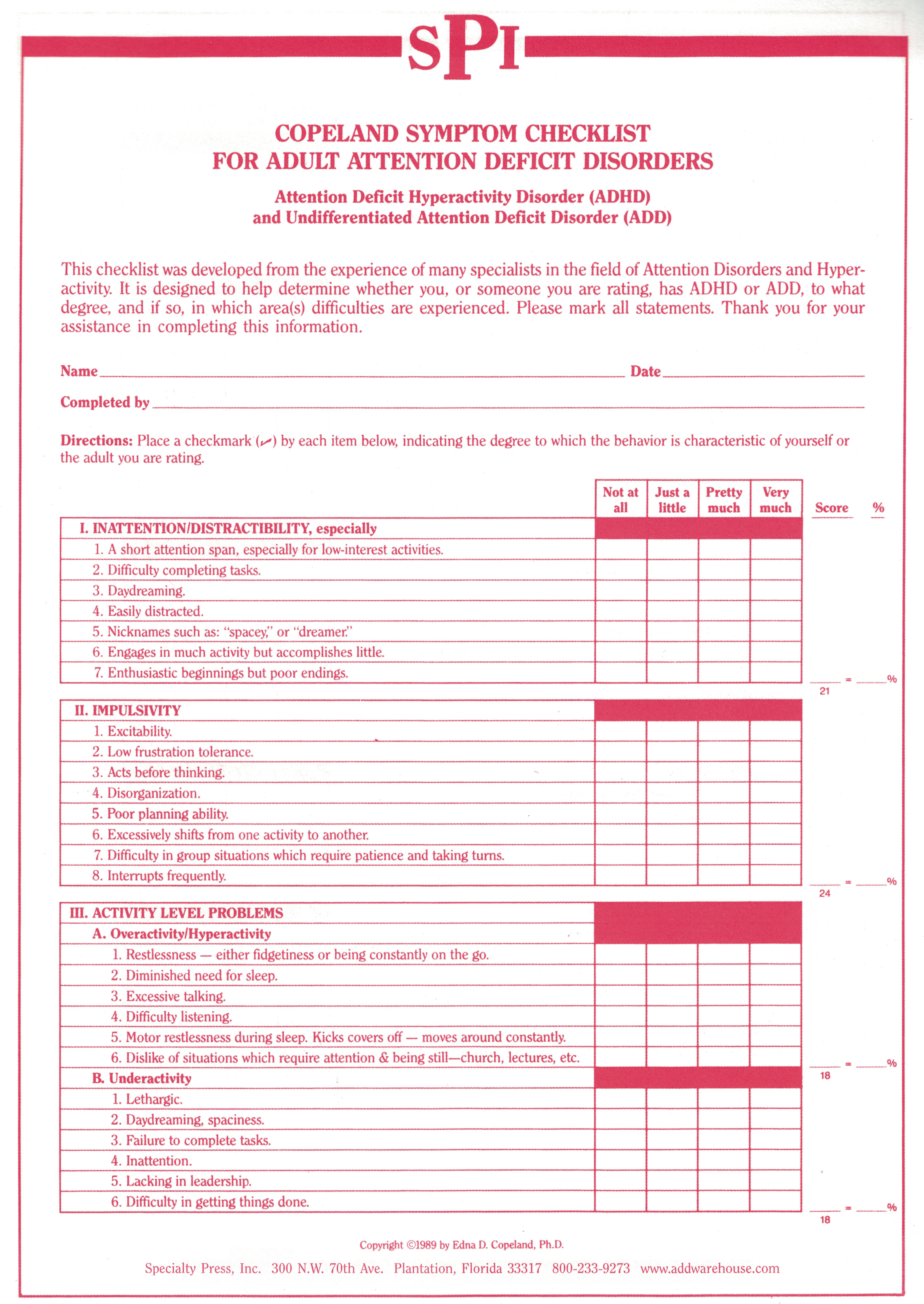 Adhd Symptoms In Adults Checklist Clipart