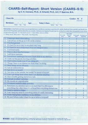 Conners Adult ADHD Rating Scale Printable